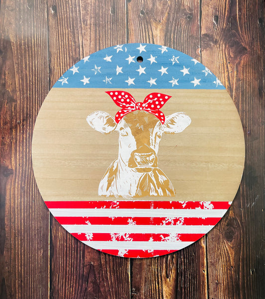 Patriotic cow - Door round